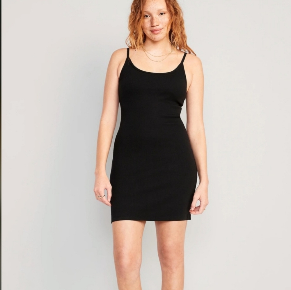 NWT Old Navy black Fitted Rib-Knit Cami Mini Dress, size XL